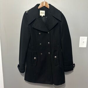 Thread & Supply Double Breasted Black Pea Coat Decorative Buttons Large EUC!!